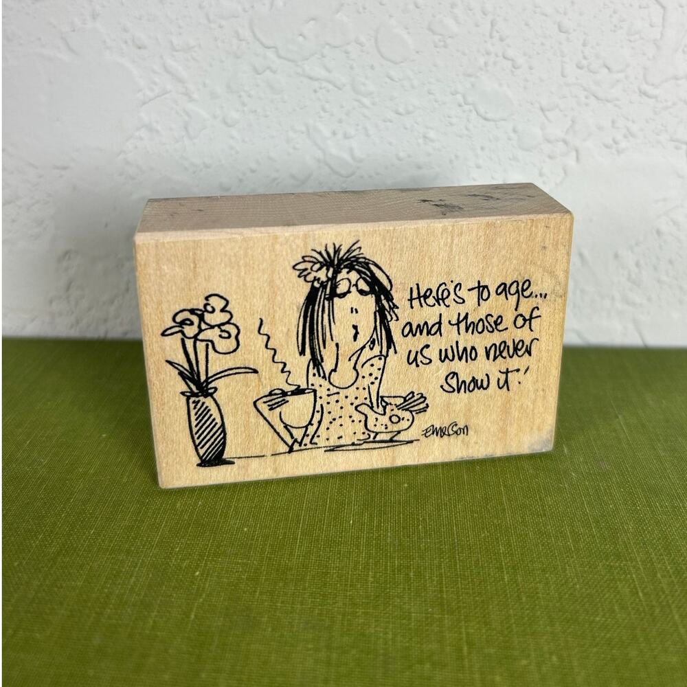American Art Emerson Quillin Mounted Rubber Stamp Humor Preowned Never Show It